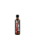 Garrafa de vidro escuro com rótulo moderno em preto e detalhes vermelhos do Azeite Potenza Blend Intenso.